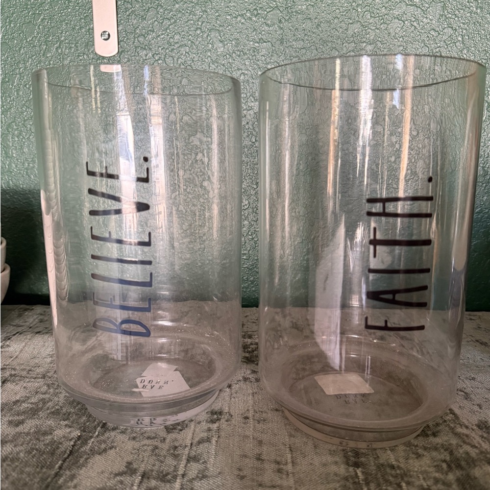 Rae Dunn Clear Glass Vases with Inspirational Text